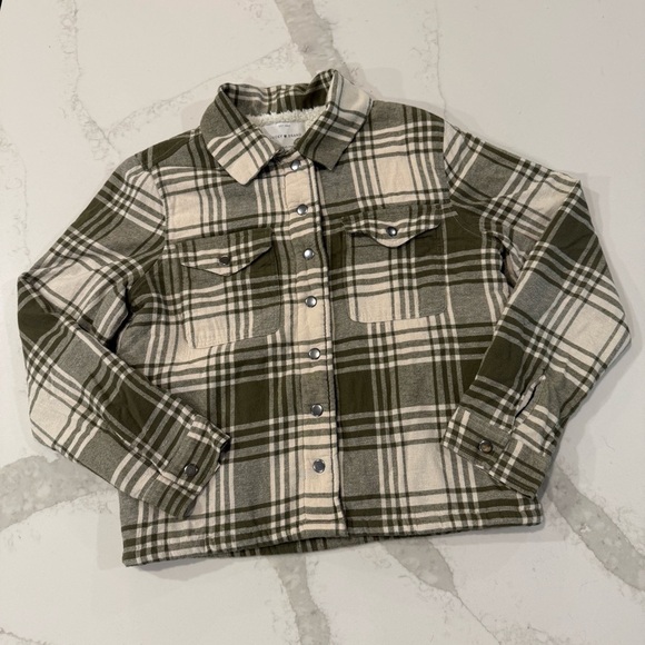 Lucky Brand Jackets & Blazers - Lucky Brand Plaid Sherpa Flannel Shirt Jacket Womens Small Sage Green SnapButton